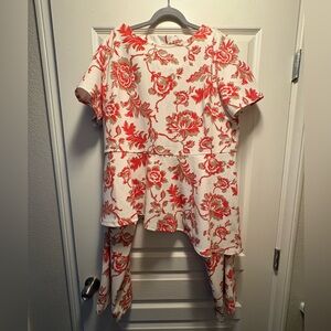Dennis Basso Women's Blouse Asymmetrical Hem Floral XL Peplum with Pants 2